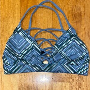 Blue Geometric Strap Design Sports Bra